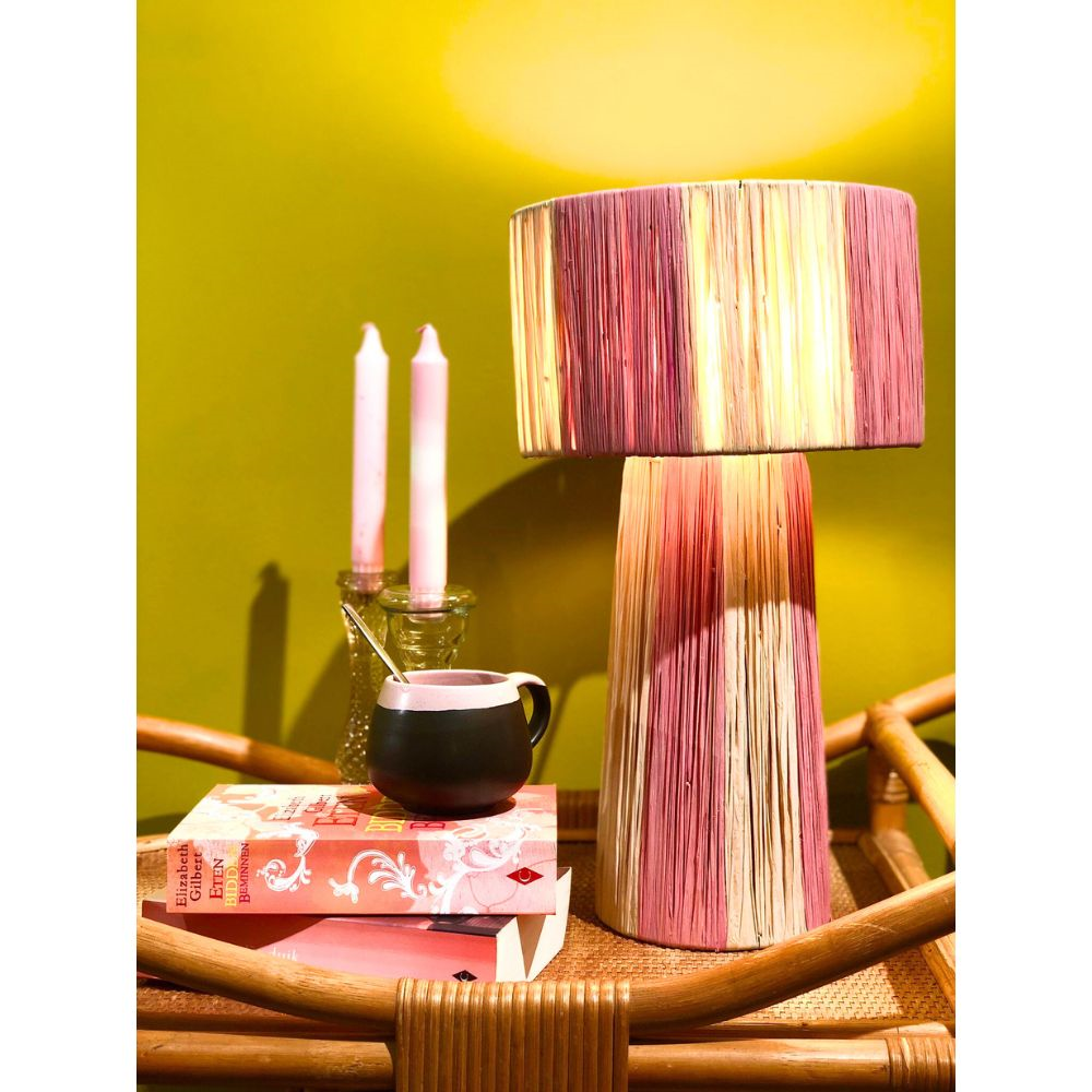 Marokkaanse raffia lamp naturel/roze L