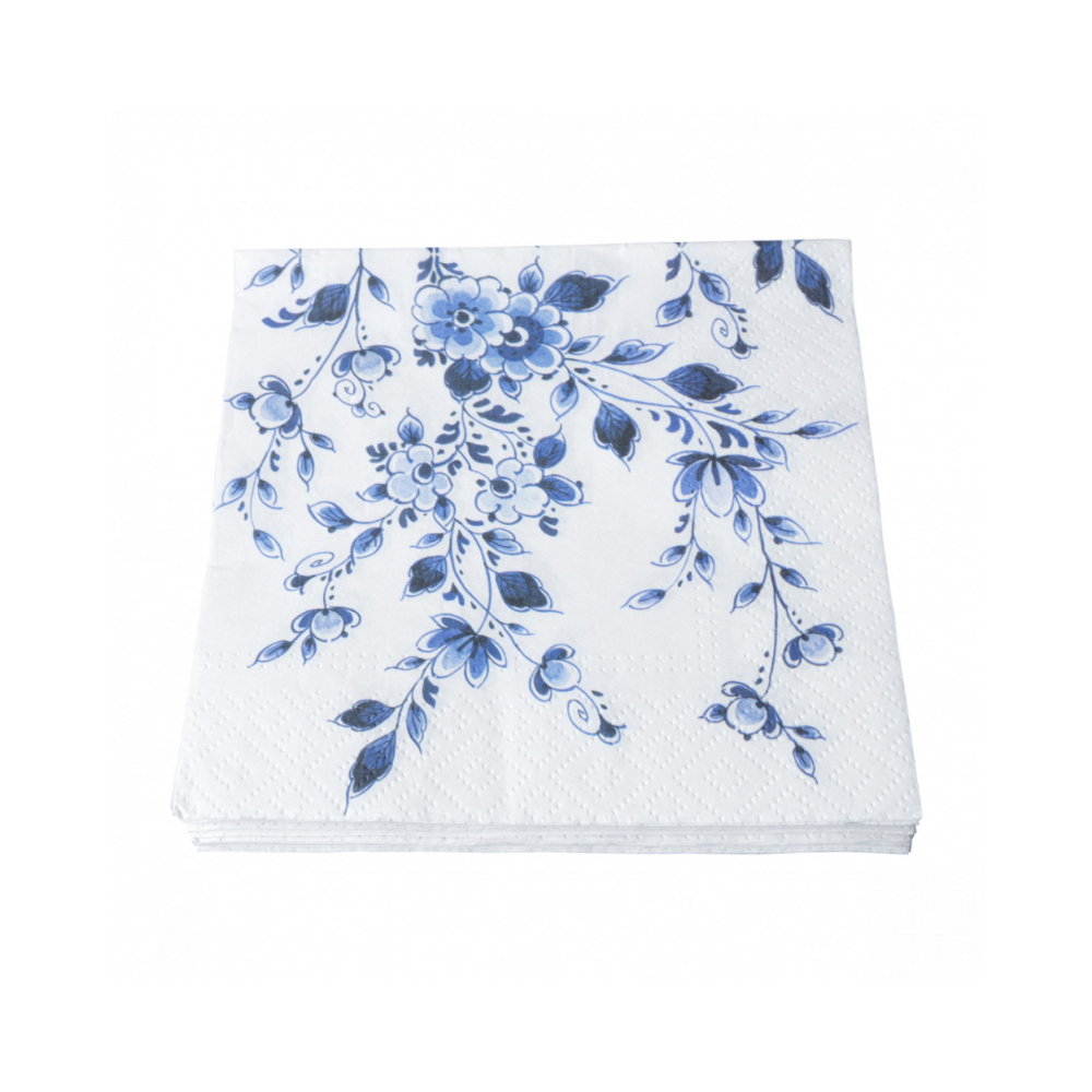 Heinen Delfts Blauw bloesem servetten
