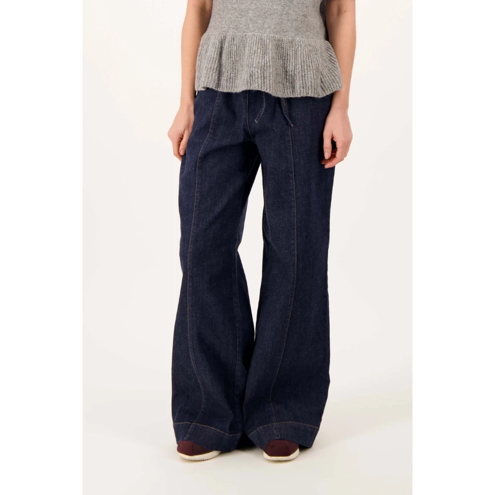 denim wide-leg trousers with stretch