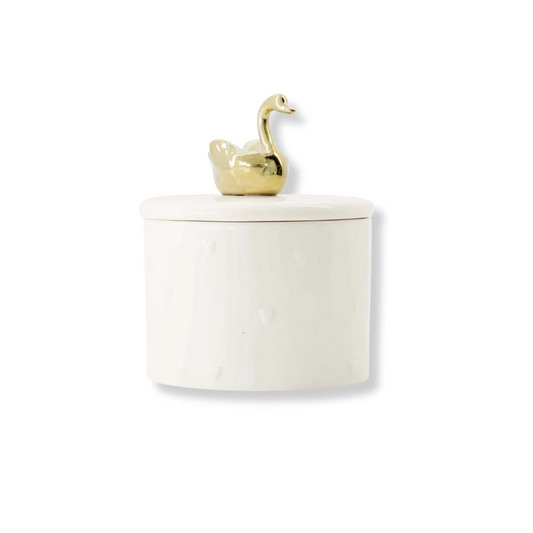 geurkaars keramiek met deksel zwaan