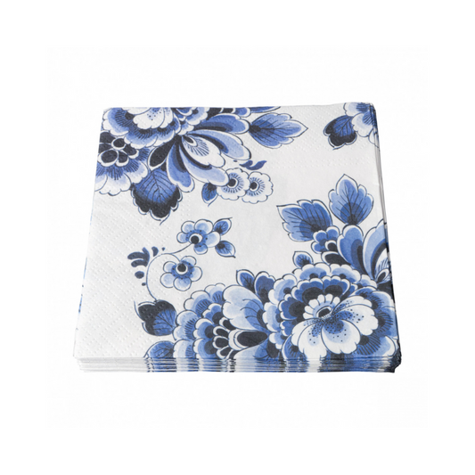 Heinen Delfts Blauw bloemen servetten