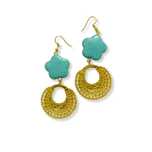 oorbellen met  bloem turquoise